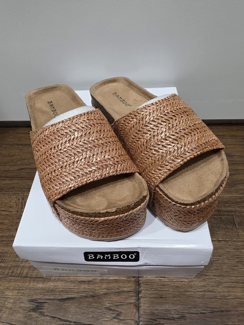 BAMBOO Woven Tan Platform Sandals